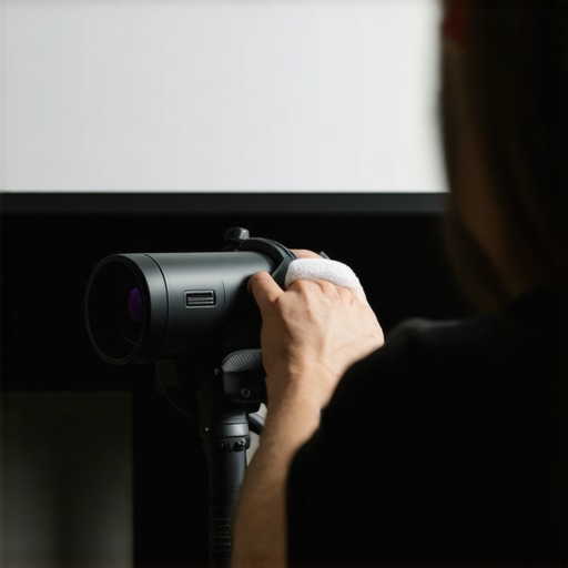Essential Home Cinema Lens Maintenance A person cleaning a projector lens with specialized tools to maintain image quality.