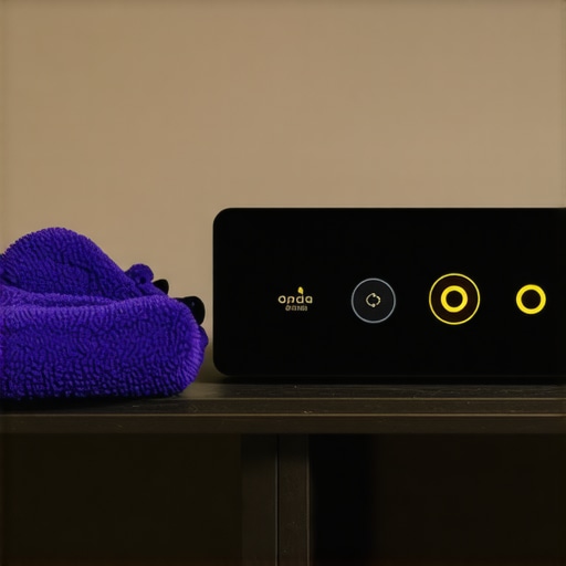 Close up of projector lens cleaning tools and a power conditioner unit
