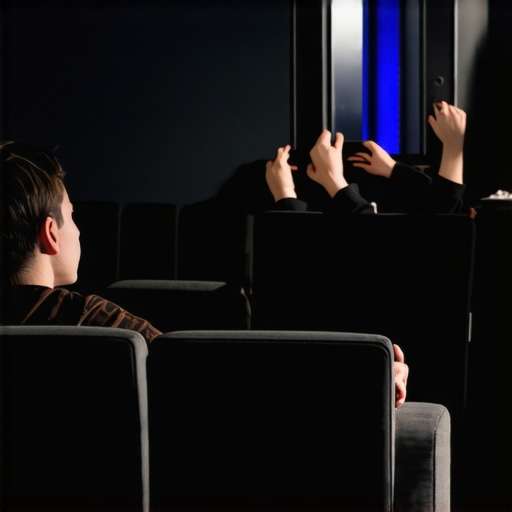 Man using mirror to identify where sound reflects off a wall in a home theater.