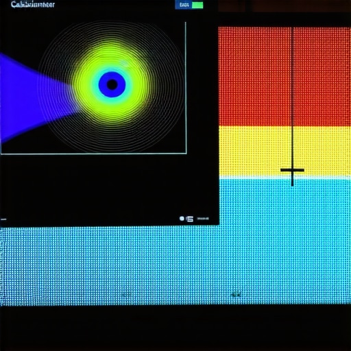 A hardware colorimeter calibrating a gaming monitor in a dim room