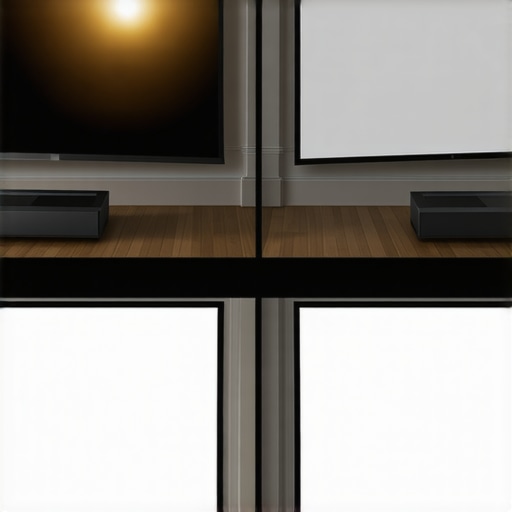 Comparison showing the hot-spotting effect on a high-gain projector screen compared to a matte screen.
