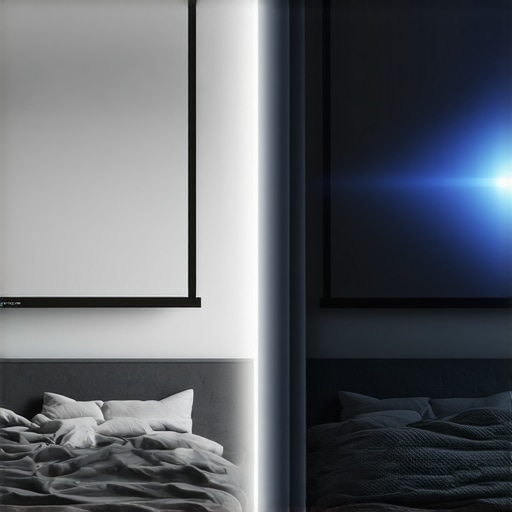 High Gain vs Matte White Screen Hotspot Comparison Comparison showing the hotspot glare effect on a high-gain projector screen versus a standard matte wall.