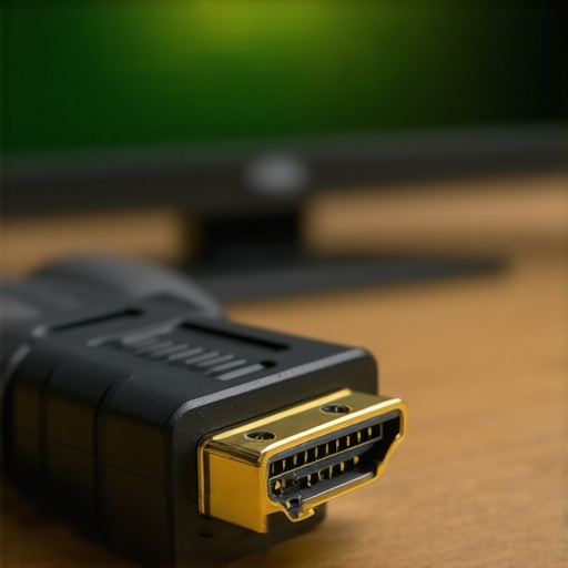 A close-up of a premium HDMI cable showing precision pins and metal shielding.