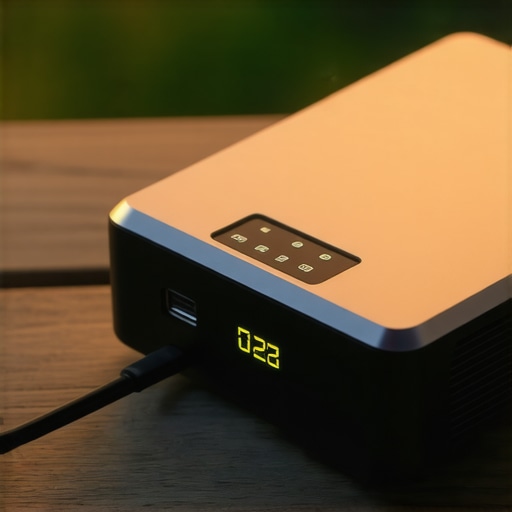 A high-wattage portable power bank powering a mini outdoor projector