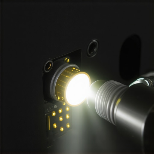 Inspecting HDMI Ports with a Flashlight Close-up of checking home theater receiver ports for damage or dust.