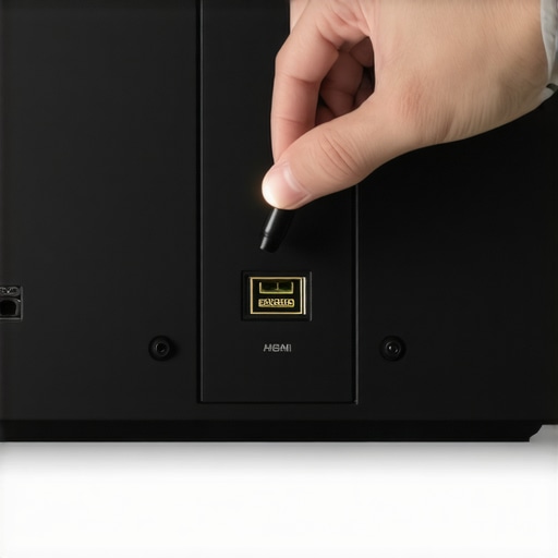 Close-up of a person checking a TV HDMI port with a flashlight to identify physical damage or debris.