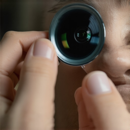 Inspecting Projector Lens for Dust Close up of using a dental mirror to check a projector lens for dust