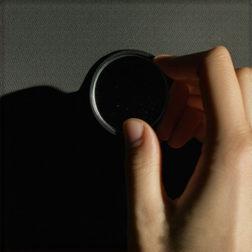 Inspecting a projector lens for dust Man using mirror trick to see dust on a high-end projector lens