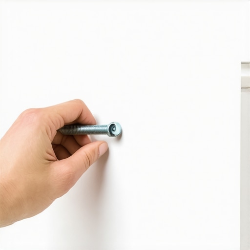 A metal toggle bolt being inserted into a drywall hole for mounting heavy audio equipment