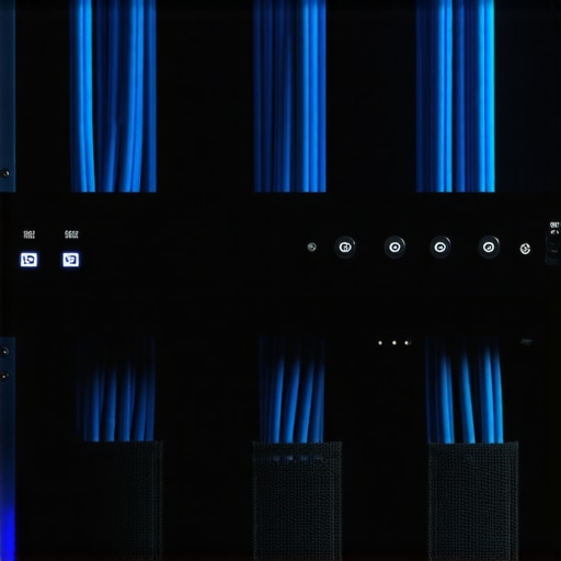 Long-term protection with a power conditioner Professional power conditioner in a home theater rack showing voltage levels and clean wiring.