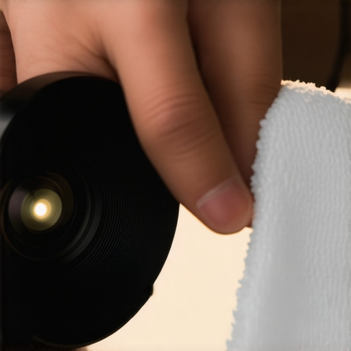 Maintenance for Home Theater Optics Professional cleaning of a projector lens with specialized cloth