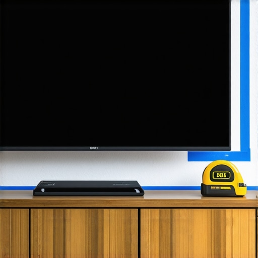 Mapping TV Dimensions with Painter's Tape Blue painter's tape outlining a television screen size on a living room wall for spatial planning.