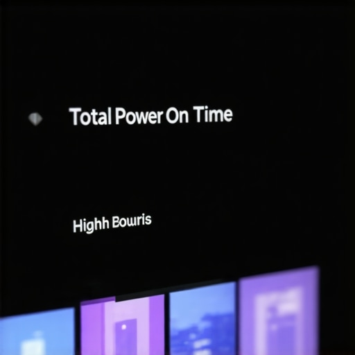 OLED TV Service Menu Usage Hours Close-up of a TV screen showing high usage hours on an open-box OLED model.
