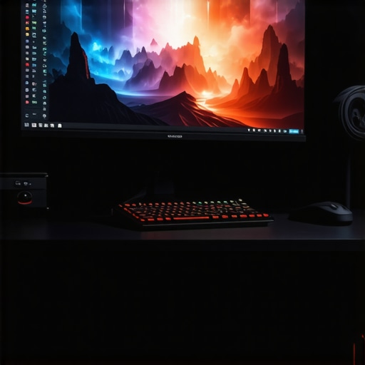 Optimized High-End Gaming Setup with External Media Player A high-performance gaming monitor connected to an external media player with shielded cables to prevent EMI.