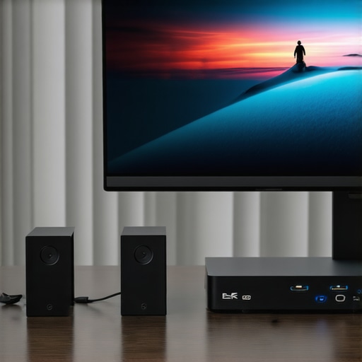 Optimized Home Office Display Setup A stable professional monitor setup with an external media player to prevent system lag and blackouts.