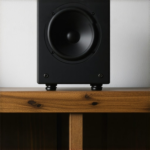 A center channel speaker tilted upwards for better dialogue clarity.