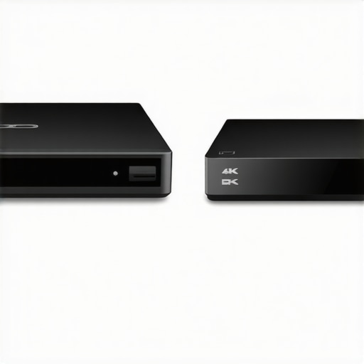 Physical Media vs Streaming Quality Comparison A visual comparison of a 4K Blu-ray player and a streaming device to highlight bitrate differences.