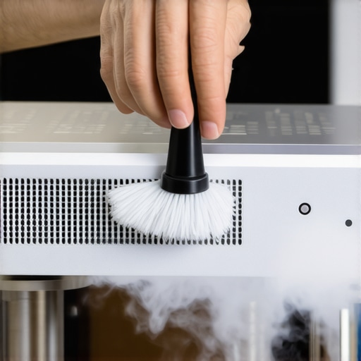 Proactive Home Cinema Maintenance Cleaning dust from home cinema receiver vents with professional tools