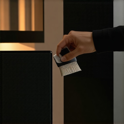 Cleaning a home cinema speaker and TV screen to maintain performance.