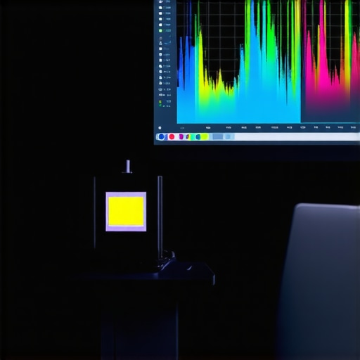 Professional Color Calibration Setup A technician using a colorimeter to calibrate a home cinema display for color accuracy.