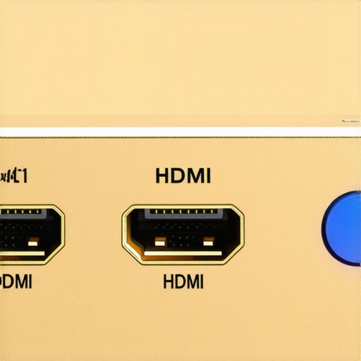 Professional HDMI Switcher Setup A close up of a premium HDMI switcher showing high quality connection ports and sleek design.