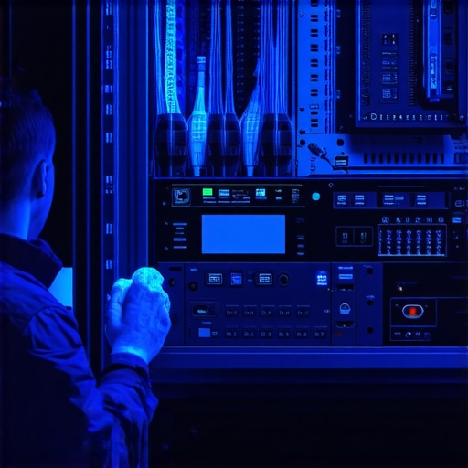 Professional Home Cinema Maintenance Gear High-end power conditioner and specialized screen cleaning tools in a home cinema setup.