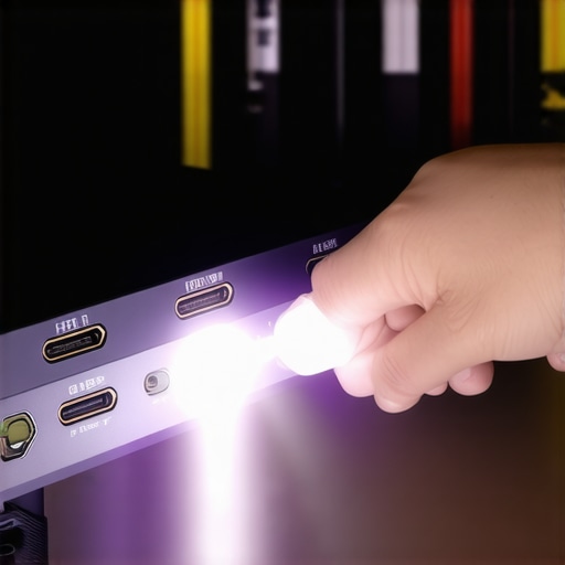 A person inspecting home cinema cables and ports with a flashlight