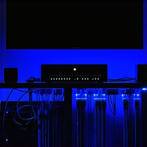 Professional Home Cinema Power Management A high-end home theater power conditioner and organized cabling setup.