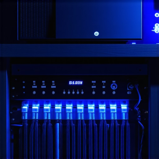 Professional Home Cinema Power Management Setup Home theater power conditioner and organized cables in a media room