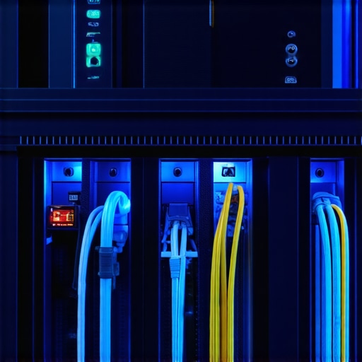 Close-up of organized home cinema rack with power conditioner