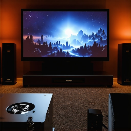 Professional Home Theater Power and Screen Optimization A close up of a power conditioner and a perfectly calibrated projector screen in a home cinema.
