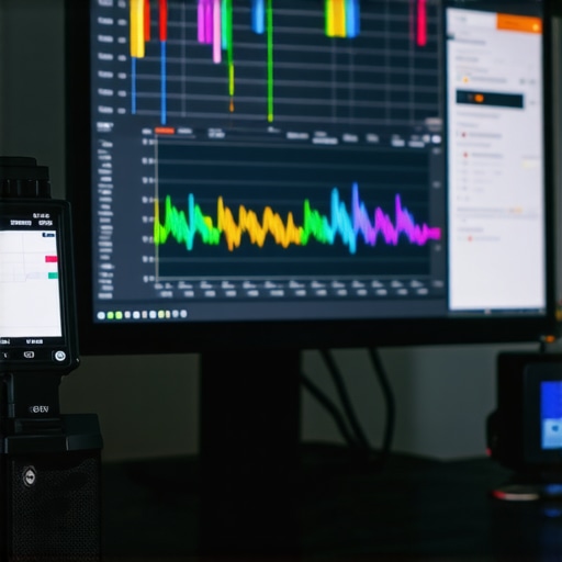 Professional Monitor Calibration in Progress A Calibrite sensor calibrating a 4K HDR gaming monitor in a dark room.