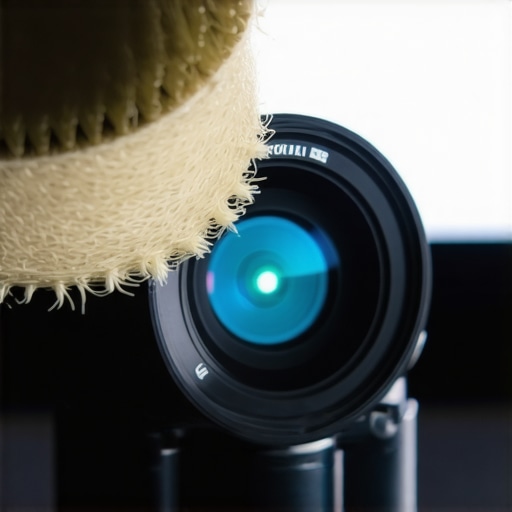 Professional Projector Lens Maintenance A technician using a soft-bristled brush to clean a high-end projector lens to maintain image clarity.