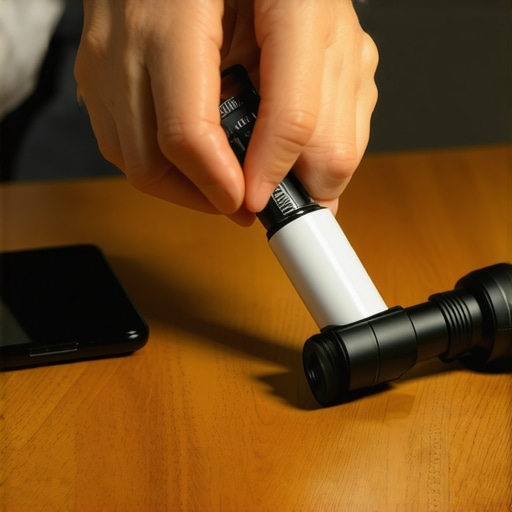 Professional Projector Lens Maintenance Kit Close-up of a person cleaning a projector lens with a microfiber cloth and maintenance tools.