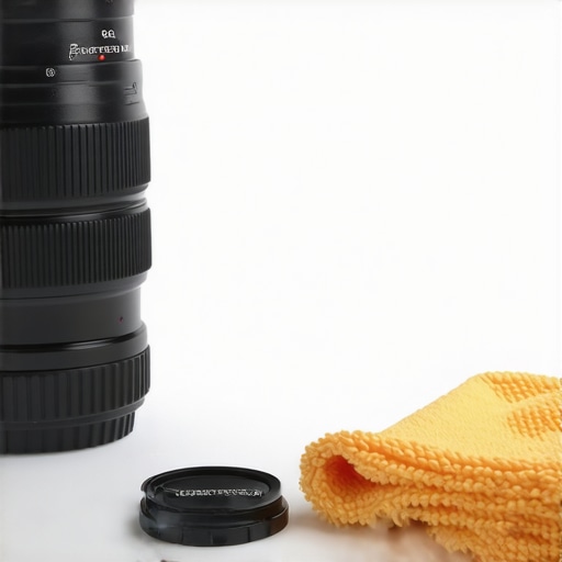 Close up of projector lens cleaning tools and microfiber cloth