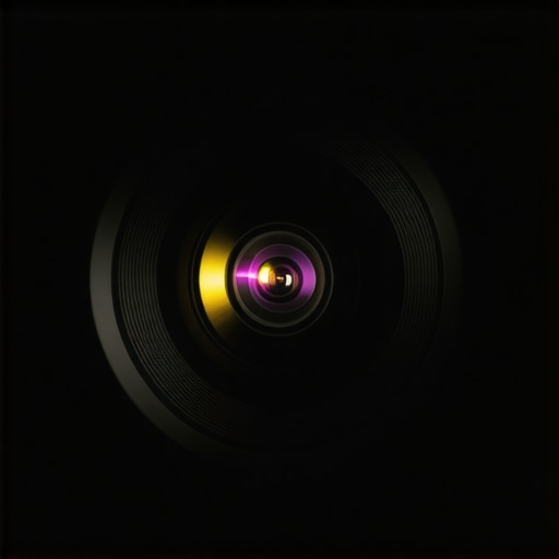 Professional Projector Lens and Contrast Quality A close-up shot of a high-quality home cinema projector lens showing light refraction.