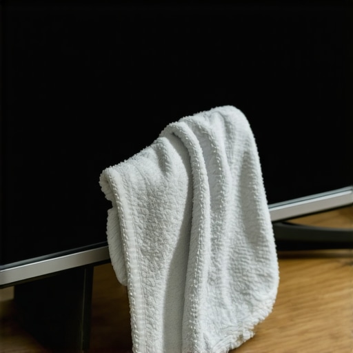 Professional Screen Cleaning Tools Close-up of pearl-weave microfiber cloth cleaning a 4K TV screen