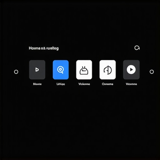 A wall-mounted tablet running a custom home cinema control dashboard.