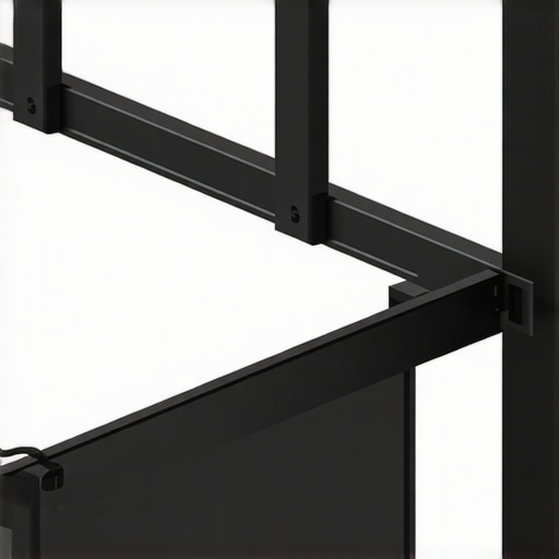 Close-up of a TV VESA mount used for a top-mounted soundbar with anti-vibration foam pads.