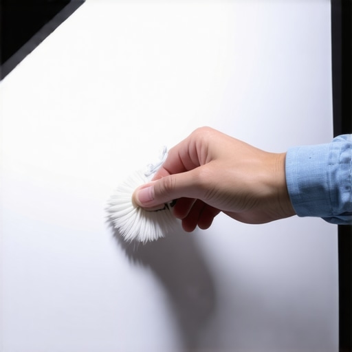 Close-up of anti-static brush cleaning a projector screen