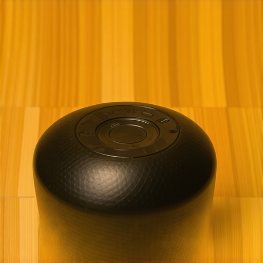 A close-up of a speaker cabinet resting on a DIY tennis ball isolation foot.