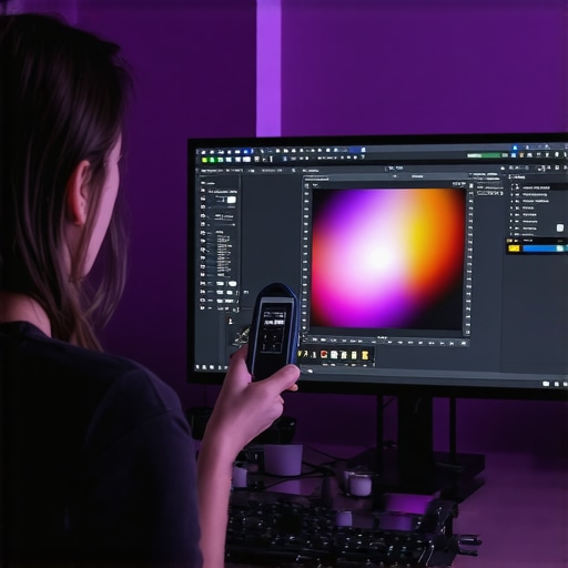 A person using a colorimeter to calibrate an HDR monitor for better color accuracy.