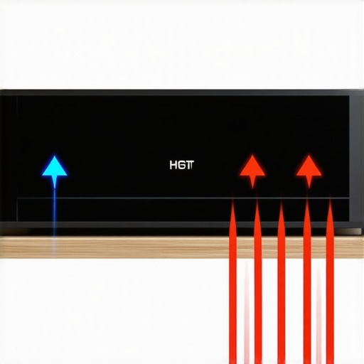 Projector Airflow and Cooling Optimization Diagram showing proper projector airflow and vent clearance for heat management.