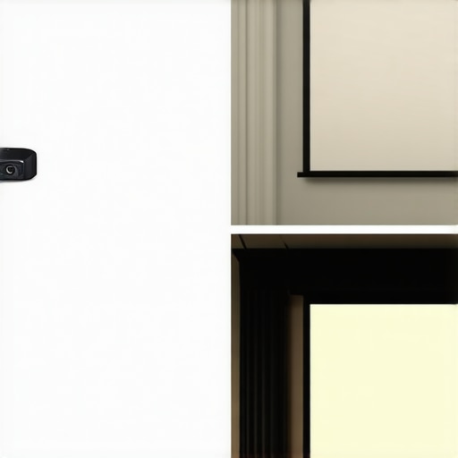 Comparison between a projector image on a white wall and a professional projector screen showing improved contrast.