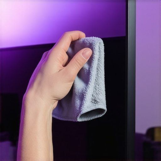 Proper Cleaning Technique for OLED Screens A person cleaning a premium OLED TV screen with a microfiber cloth to avoid scratches.
