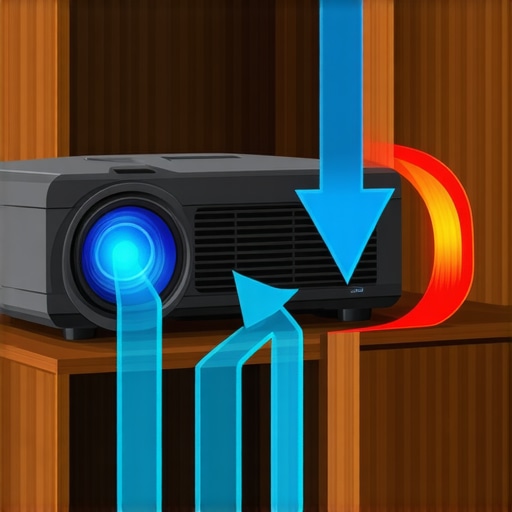 Proper Projector Cabinet Airflow Diagram Diagram illustrating the push-pull ventilation method for a projector inside a custom media cabinet.