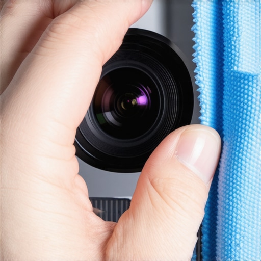 Proper Projector Lens Maintenance A person using a microfiber cloth to clean a home theater projector lens.