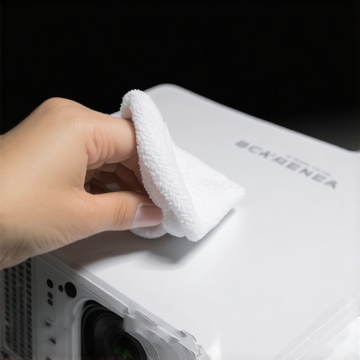 Cleaning a projector lens with a microfiber cloth