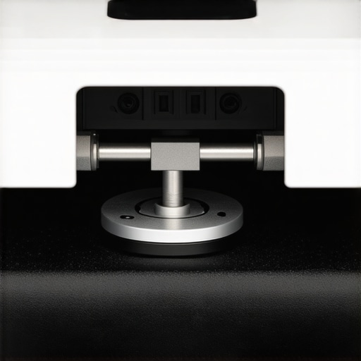 Macro view of a neoprene washer isolating a projector mount from the chassis to stop vibrations.