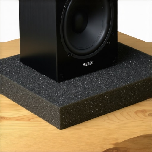 Speaker Isolation Foam Pad Close-up of a speaker on an acoustic foam pad for better sound quality